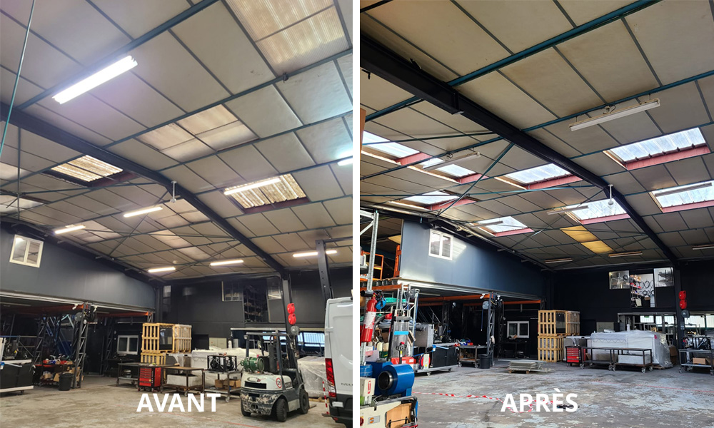 Remplacement de plaques polyester par les équipes d'Astrali Ide-de-France