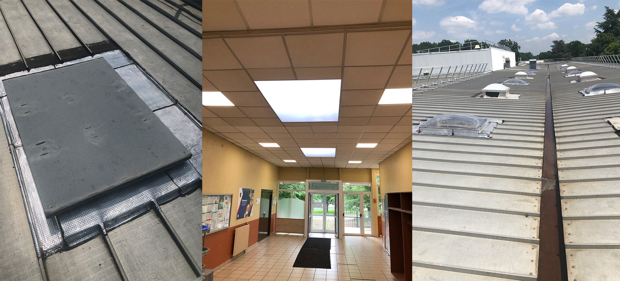 Equipement d’un site du Ministère de la Défense pour remise en place de 12 coupoles de lumière naturelle sur un bâtiment de restauration dont les ouvertures avaient été occultées photos